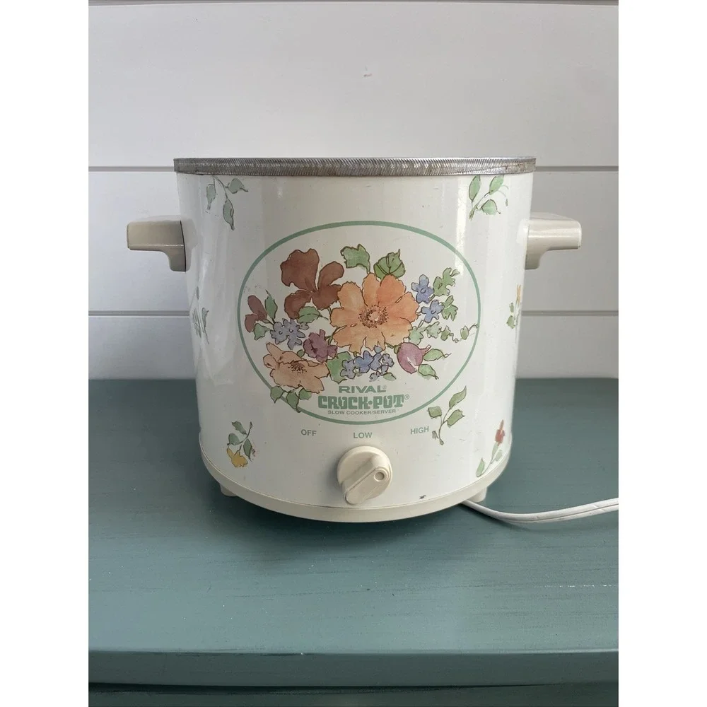 Vintage Rival Crock Pot 3.5 Quart Slow Cooker 3150/2 Floral Pattern (Working)